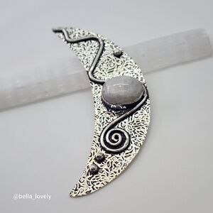 Crescent Moon Moonstone 925 Stamped Silver Plated Antqiue Style Pendant …